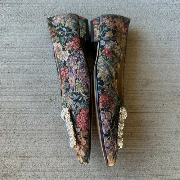 Sam Edelman Floral Tapestry Embellished Buckle Pointed Toe Ballet Flats Granny - Picture 11 of 14